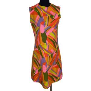 Vibrant Abstract Print Midi Dress - Pink & Orange